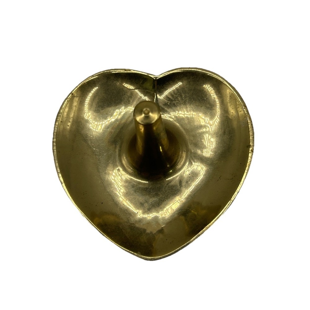 Vtg Brass Heart Shaped Ring Holder Jewelry Dish Trinket Lacquered India MCM